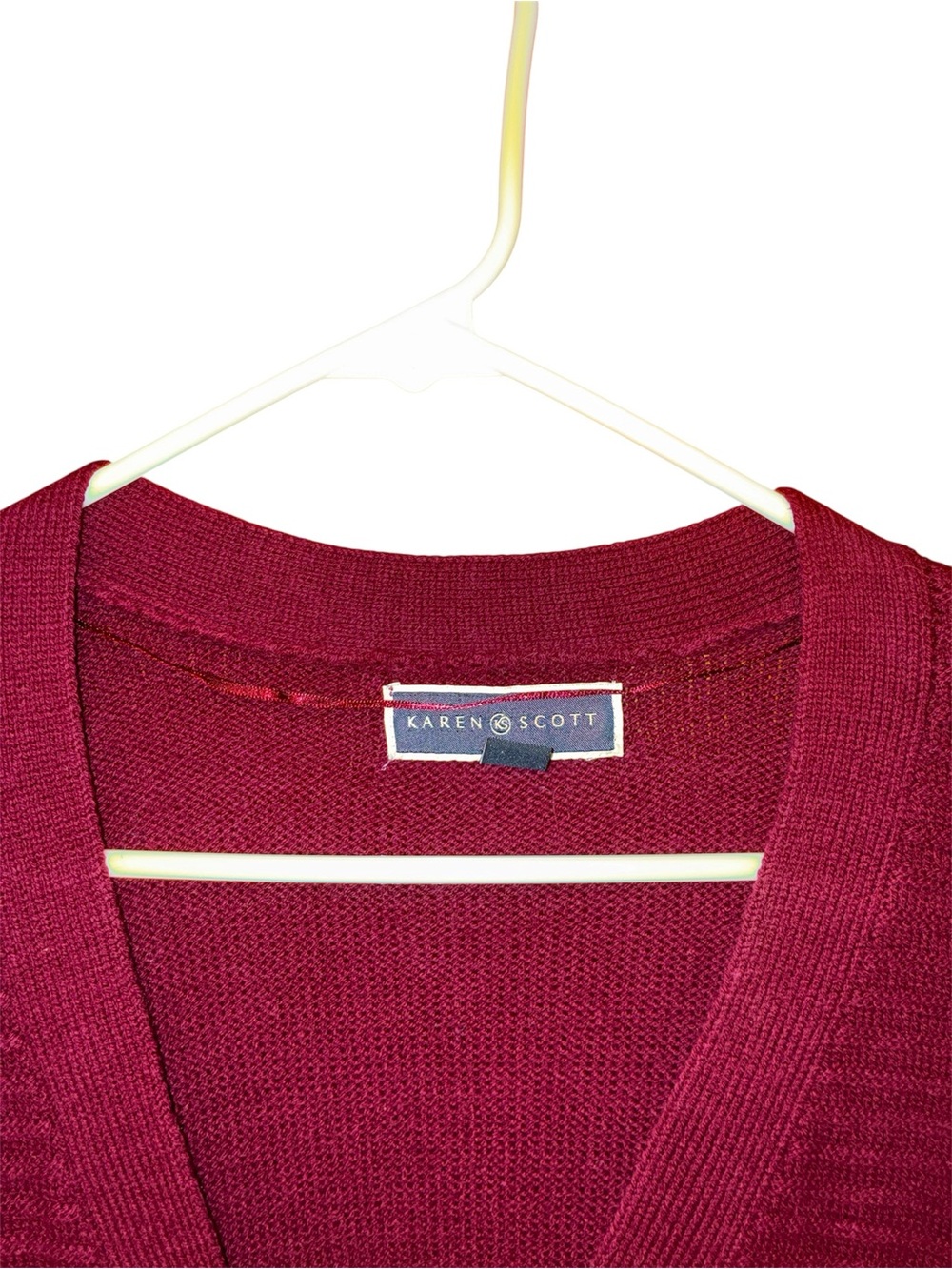 Karen Scott Burgundy Button-Front V-Neck Cardigan Sweater With Pockets XL - Picture 2 of 6